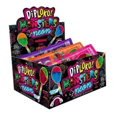 Imagem de Pirulito Dip Loko Neon Monster Brilha No Escuro 30un Diploko