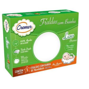 Imagem de Caixa Com 5 Fralda De Pano Luxo 68X70Cm Com Bainha Cremer, Algodão