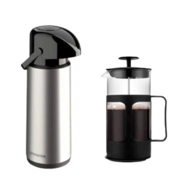 Imagem de Kit Garrafa Térmica 1,8 Verona Inox + Prensa Francesa 650ml  - Uniterm