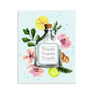 Imagem de Stupell Industries Design de arte de parede de garrafa de tequila floral por Kate Eldridge, 28 x 35 cm