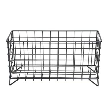 Imagem de Cesta de armazenamento de arame de metal, cesta de frutas, prateleira de banheiro, rack de armazenamento de bancada de ferro adequado para cozinha, banheiro, quarto, sala de estar (preto)
