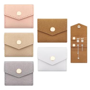 Imagem de LELE LIFE Pacote com 5 mini bolsa de joias de viagem, pequena bolsa de veludo, organizador de rolo de joias de viagem com botão de pressão para mulheres, anel, brinco, orelha, colar, sacos de presente