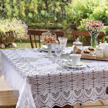 Imagem de Toalha Para Mesa Retangular 6 Lugares Renda Clássica 220X150cm Branca,