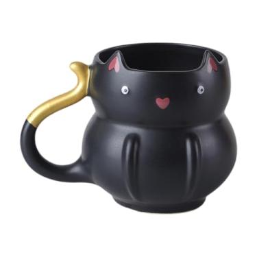 Imagem de Ioensy Caneca de café em cerâmica, xícara de café com alça de bebida, xícara de chá fofa, caneca de sopa, para segurar bebidas quentes ou frias, Preto