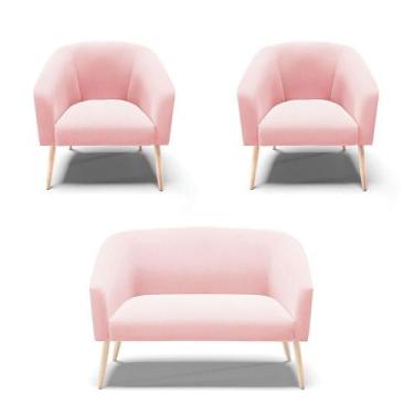 Imagem de Kit Namoradeira E 2 Poltronas Rosa Bebê Pés Palito - DROSSI