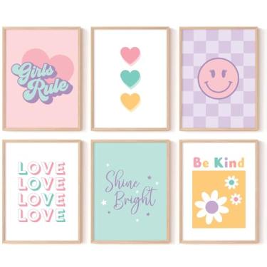 Imagem de Lwoztra Arte de parede para quarto de meninas, pôster em tela infantil, decoração de parede, rosa, impressões coloridas, imagens de bebês e meninas adolescentes, arte de amor, sorriso, pintura para