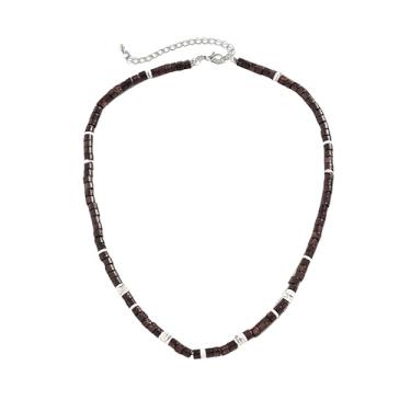 Imagem de Joddfly Colar de contas de madeira, estilo havaiano, marrom e prata, 17,7 + 6,9 cm, Standard size, Madeira, Sem Pedra Preciosa