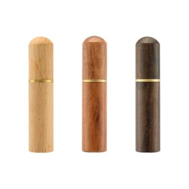 Imagem de GSHLLO 3 peças de estojo portátil de madeira para palito de dente pequeno suporte de palheta de madeira estojos dispensadores de palito de dente mini caixas de armazenamento de agulha de costura para