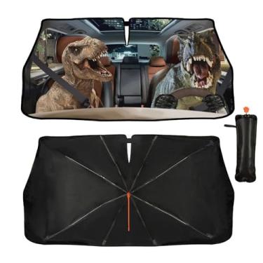 Imagem de Guarda-sol de para-brisa para carro engraçado dinossauro janela frontal para-sol 144.8 cm X 76.2 cm UV refletor guarda-chuva proteção solar auto para-brisa protetor solar protetor solar pára-brisas