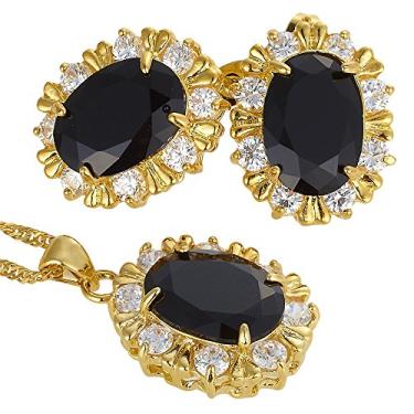 Imagem de RIZILIA BLOSSOM conjunto de joias pingente com corrente de 45,7 cm e brincos de pino de corte oval CZ [3 cores disponíveis] banhado a ouro amarelo, simples, moderno, elegante