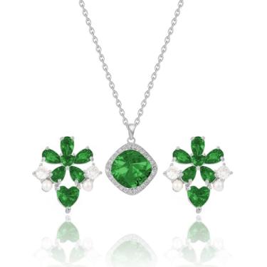 Imagem de JIEMUCHU Conjunto de joias de pérola de prata esterlina com zircônia brilhante, conjunto de colar de brincos de pérola para mulheres, joias de casamento para noivas damas de honra, dia das mães, 1.8cm