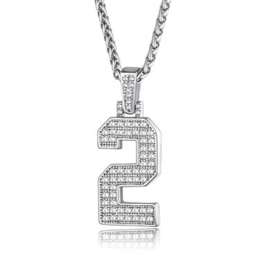 Imagem de KeyStyle Colares de números para homens, colar de corrente com números iniciais brilhantes pingente de diamante simulado hip hop com corrente de strass corrente Spiga, 56+5cm(22''+2''),