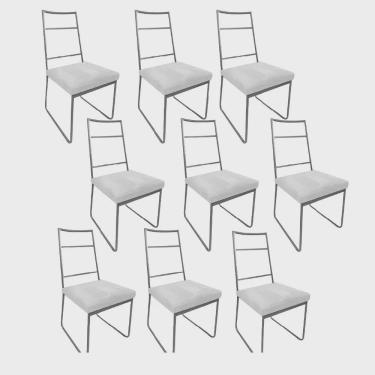 Imagem de Kit 09 Cadeiras Sala de Jantar Escritório Office Stark Industrial Ferro Cinza Sintético Branco - Ahz Móveis