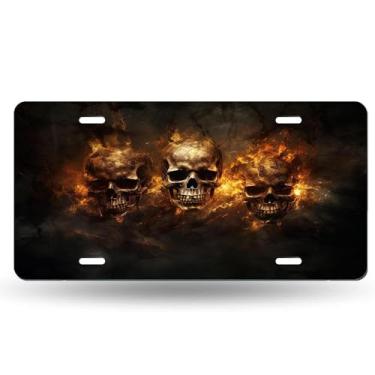 Imagem de Capa para placa de licença Skulls Bones Design - Etiqueta artística de alumínio para carro, à prova de ferrugem, design exclusivo - 15 x 30 cm
