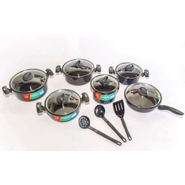 Imagem de Jogo De Panelas Aço Cerâmica 9 Peças Tampa De Vidro Preto