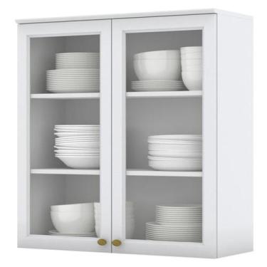 Imagem de Armario Aereo 2 Portas Vidro MDF 80 cm Americana C366 Branco Henn, Bra