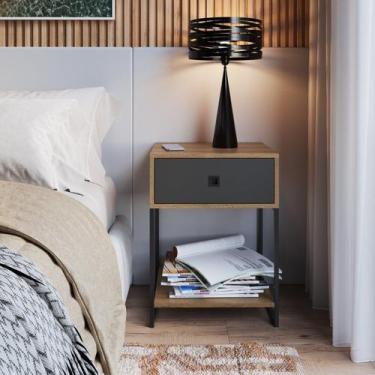 Imagem de Mesa de Cabeceira Industrial P1026 Grafite - Placa e Ponto