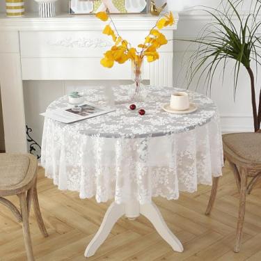 Imagem de Toalha de mesa redonda branca para decoração de casamento, renda retangular para mesa de centro de banquete de aniversário (redonda 180 cm/branca 1)