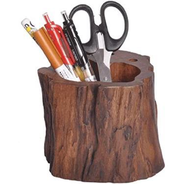 Imagem de Porta-lápis de mesa, suporte de caneta de teca, suporte de pincel de maquiagem multifuncional durável, suporte de lápis de grande capacidade, artigos de papelaria de decoração, artigos de papelaria
