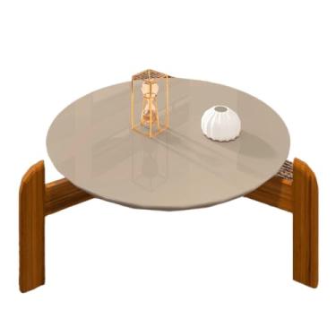 Imagem de Mesa De Centro Sala Redonda Com Pés Em Madeira Maciça Mesinha de Apoio(Off White/Cedro)