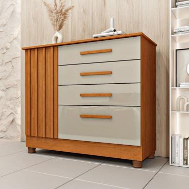 Imagem de Cômoda Guarani 1 Porta 4 Gavetas Ripado 31299 Cinamomo/Off White - Tcil Móveis