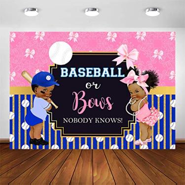 Imagem de Avezano Bolas de beisebol ou laços, pano de fundo revelador de gênero, menino ou menina, rosa ou azul, fundo fotográfico, listra azul, laço rosa, revelação de gênero, faixa de festa, decoração de mesa