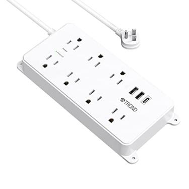 Imagem de Protetor de sobretensão de tira elétrica, listado ETL, Expansão de saídas amplamente espaçadas TROND 7 com 3 portas USB, plugue plano, 1700 Joules, cabo de extensão de 1,5 m, montável na parede, branco