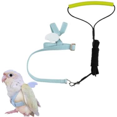 Imagem de Peitoral e coleira de pássaro papagaio para animais de estimação, design de treinamento ajustável, antimordida, corda de nylon com asa fofa para periquito Lovebird Budgie Arara cinza africana (azul
