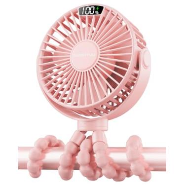 Imagem de Ventilador portátil SWEETFULL 4 velocidades, para carrinho de bebê, tela, 4.000 mAh, com clipe, a bateria, recarregável, para assento de carro de bebê, berço, viagem – rosa