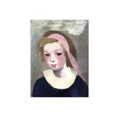 Imagem de MariIe Laurncin Impressões de arte de parede famosas em tela - Imagem de decoração de parede moderna para casa - Menina com fita e blusa azul - reprodução de pintura de arte 60 x 80 cm sem moldura