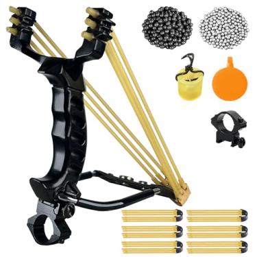 Imagem de RCZZSUWE Conjunto de estilingues profissionais para caça, caça de catapulta e estilingue de tiro para adultos, tiro tático de pulso de alta velocidade com bolas de munição, faixas de borracha de