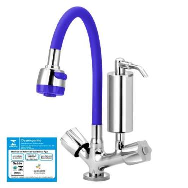 Imagem de Torneira Gourmet Flexível Azul Filtro Cozinha Mesa C50 - Furkin