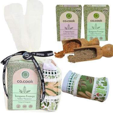 Imagem de CoCook Kit Trio Presente 100% Natural Tempero Frango Sabor Myanmar 75g, Tempero Chimichurri Sabor Andes 75g com Pano de Copa para Dia das Mães, Dia dos Namorados, Dia dos Pais, Páscoa, Presentes, Natal, Casamento