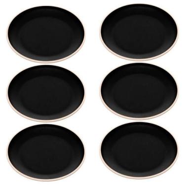 Imagem de Jogo 6 Pratos de Sobremesa 21,5cm de Melamina Class Preto Raso Lanches