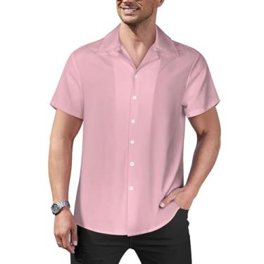 Imagem de Blush Pink-56 Camisa havaiana masculina manga curta camisa de praia casual verão, Rosa blush-56, P