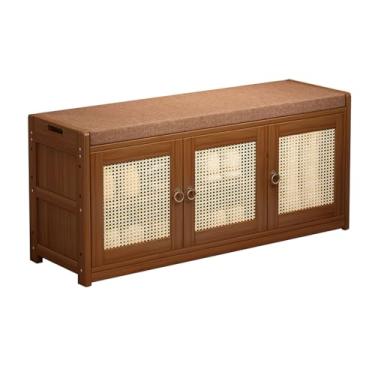 Imagem de TDFXZCSW Sapateira, multicamadas, uso doméstico simples, trocador de sapatos, porta de entrada, armário de sapatos de bambu, banco de armazenamento com porta, banco de armazenamento para sentar, 70 x