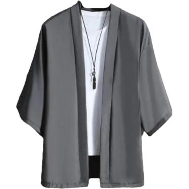 Imagem de Verão Masculino Haori Cardigan Kimono Camisa Samurai Roupas Japonesas Vestes Obi Jaqueta Masculina Streetwear Roupas Asiáticas, Dark Gray, S