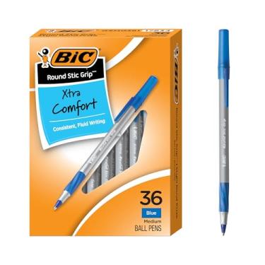 Imagem de BIC Canetas esferográficas redondas Stic Grip Xtra Comfort azuis, ponta média (1,2 mm), pacote com 36 unidades, excelentes canetas de escrita com aderência macia para excelente conforto e controle