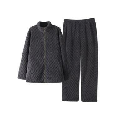 Imagem de LVTFCO Conjunto de blusas e calças de veludo coral masculino para casa feminino grosso e acolchoado pijama quente zíper roupas de lazer, azul-GG