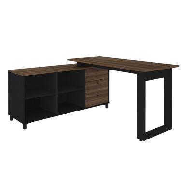 Imagem de Mesa Escrivaninha em L com 3 Gavetas e Nichos Nexos
