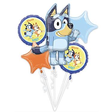 Imagem de Bluey Happy Birthday Party Bingo Blue Heeler Dog Puppy 5 Piece Mylar Balloon Set Made in the USA