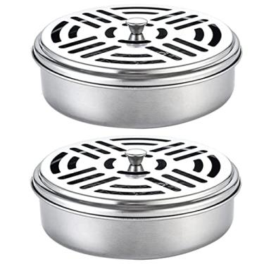 Imagem de Suporte de bobina de mosquito, bobina de aço inoxidável, queimador de incenso, portátil, mosquito, espiral, caixa de suporte de incenso de sândalo, suporte de incenso à prova de fogo, 2 peças