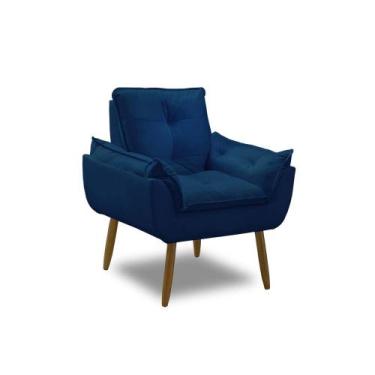 Imagem de Poltrona Para Sala Decorativa Opala Pés Madeira Suede Azul Marinho Imp