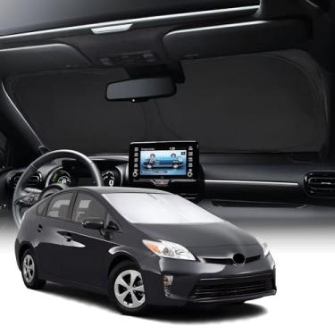Imagem de NEVERLAND Para-brisa de carro para-sol ajuste personalizado Toyota Prius 2010-2015, capa dobrável para guarda-sol de carro para proteção solar interior automotiva, prata