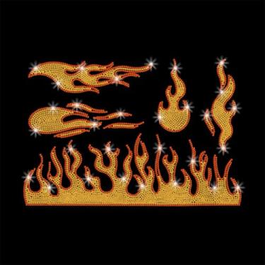 Imagem de GOMAKERER 1 peça de decalque de transferência de ferro com strass de fogo em chamas, remendo faça você mesmo, aplique de reparo de roupas, colete, tênis, chapéu, jaqueta, roupas, acessórios DIY