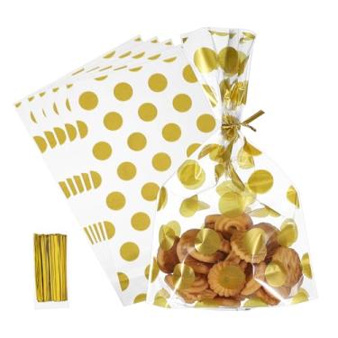 Imagem de PATIKIL Sacos de petisco para biscoitos, 12,7 x 20,3 cm, 100 peças, sacos autovedantes, embalagens de padaria OPP, para biscoitos, chocolates, doces, lembrancinhas de festa, casamentos, dourado