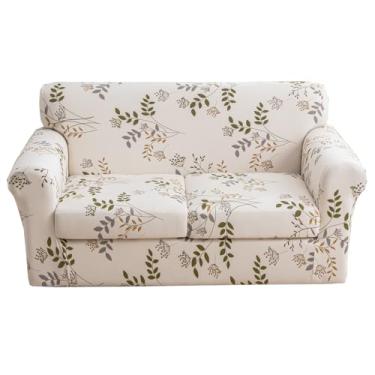 Imagem de KRFOONN Capa de sofá estampada de 3 peças para 2 almofadas de sofá elástica com 2 capas de almofada de assento separadas, protetor de móveis com fundo elástico para sala de estar (namoradeira, 50)