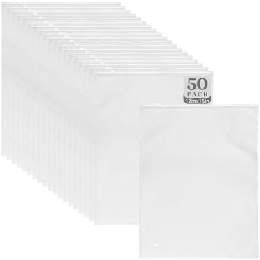 Imagem de Golden State Art, Pacote com 50 sacos de plástico com zíper fosco de 30 x 40 cm para roupas, roupas, camisetas – Sacos transparentes de armazenamento de roupas com orifícios de ventilação, embalagem