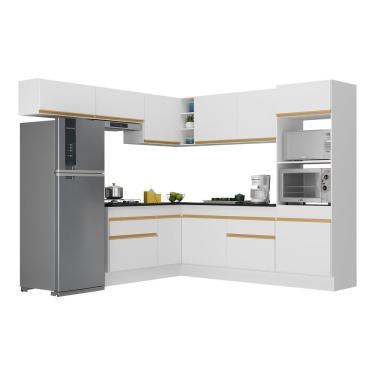 Imagem de Armário De Cozinha Completa De Canto Com Rodapé Veneza Multimóveis V2105 Branco/dourado Branco/dourado