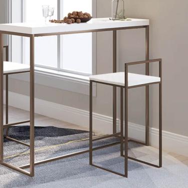 Imagem de Banqueta Alta Com Encosto Lyno Industrial Balcão Bistrô Ferro Marrom Branco - Amey Decor